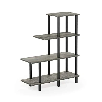 Image of Furinno Toolless Shelves, Wood, French Oak Grey/Black, one size, 80.01 (W) x 100.2 (H) 29.49 (D) cm