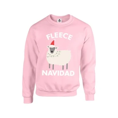 Image of Taylor Brown Fleece Navidad Xmas festive Christmas sheep trending meme Unisex Funny Adults Sweatshirt Jumper Baby Pink