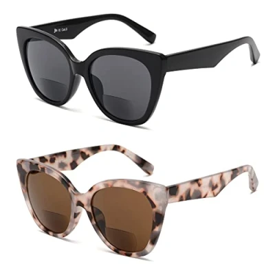 Image of JM Classic Bifocal Reading Glasses Oversized Cateye Stylish Sunglasses Readers for Women Tortoise+Black +4.0