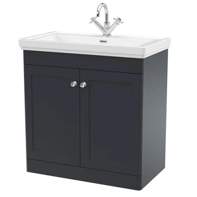 Image of Balterley Traditional Floor Standing 2 Door Vanity Unit with 1 Tap Hole Fireclay Basin, 800mm Soft Black