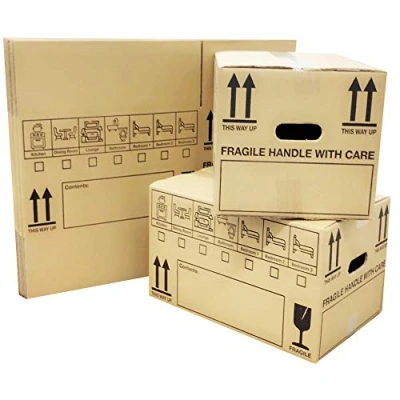 Image of 20 Large Strong Cardboard House Moving Boxes With Carry Handles Room List Removal Packing For