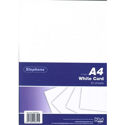 Image of Stephens Coloured Card White A4 210gsm 25 Sheets, Great For Printing, Photocopying, Making, Decoupage, And Scrapbook Designs, Perfect Cardboard Base Craft Projects, Essential Stationery Item
