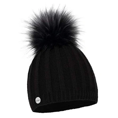 Image of ELIMELI® Cashmere Hat Women&#039;s Winter Warm Knitted Wool with Faux Fur Bobble Slouch Beanie Women for Made in EU, black, One Size Fits All