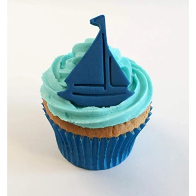 Image of 6 Blue Sugar Boat Cake Decorations Edible, Unique and Made with Love in The UK!