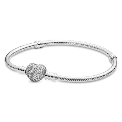 Image of Pandora Pavé Heart Moments Silver Bracelet 18cm