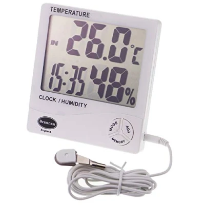 Image of Jumbo Max Min Thermometer and Hygrometer with Clock Indoor Outdoor for Use in The Garden Greenhouse or Home Wall Mounted Stand Temperature Probe