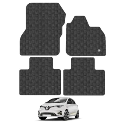 Image of Rubber Car Mats Compatible with Renault Zoe E Tech Electric (2021 ) Tailored Fit Floor Set Accessory Black Custom 4 Pieces Clips Anti Slip Backing, Heavy Duty &amp; Waterproof
