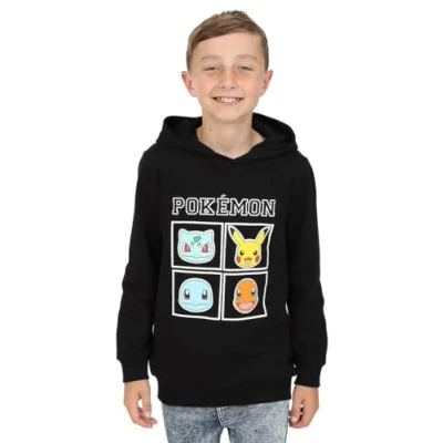 Image of Pokemon Boys Girls Black Hoodie 100% Cotton Kids Hoody (10 11 Years)