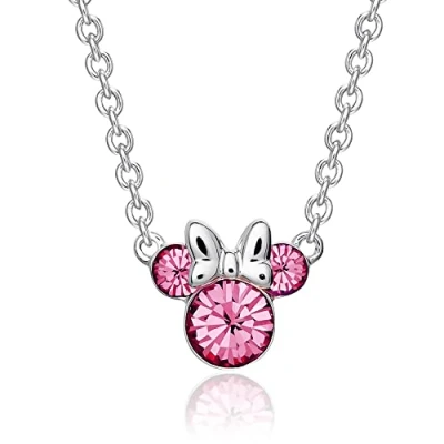 Image of Disney Minnie Mouse Crystal Birthstone Jewelry, Birth Month Pendant Necklace, Silver Plated,