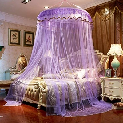 Image of Premium Luxurious Bed Canopy Netting Cover Round Lace Dome Curtain Mosquito Net Natural Repellent Easy Installation,Purple