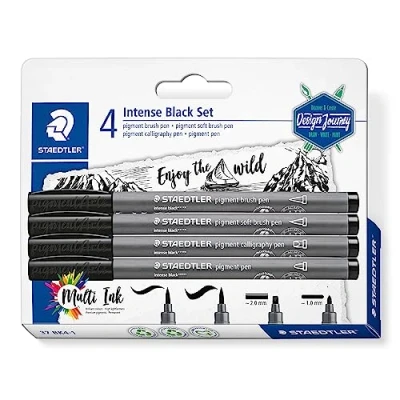 Image of STAEDTLER 37 BK4 1 Design Journey Pigment Arts Intense Black Set Assorted Nibs (Blister of 4)
