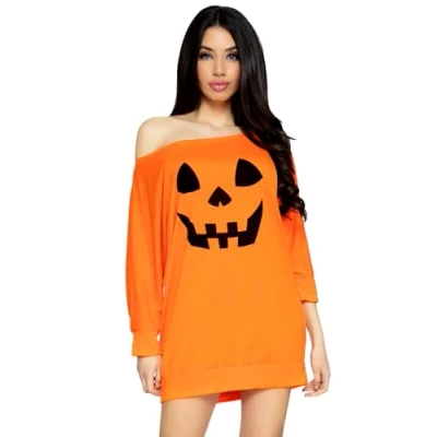 Image of Leg Avenue 86655 Orange Jersey Pumpkin Off The Shoulder Tunic Fancy Dress Costume (Medium/Large, Size: M/L (UK 12 14)