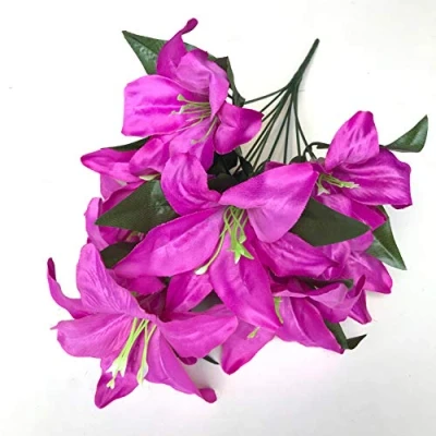 Image of Best Artificial 45cm Stargazer Lillies 10 Head Flower Spray Bunch (Light Purple)