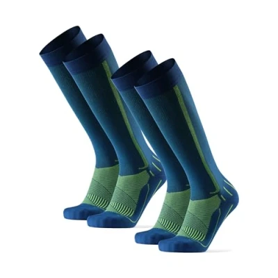 Image of DANISH ENDURANCE Running Compression Socks, Flight 21 26mmHg, for Men &amp; Women, Unisex, 2 Pack, Blue/Neon Yellow, 6 8