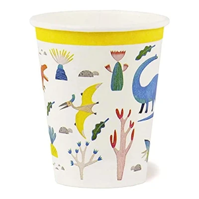 Image of Talking Tables Pack of 8 (250ml/9oz) Dinosaur Cups Home Recyclable &amp; Biodegradable Paper Tableware for Children&#039;s Birthday Party, Unisex partyware Boys or Girls, Dinocups