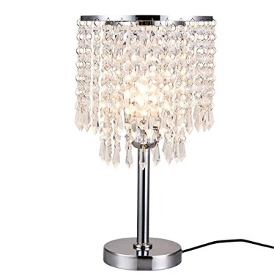 Image of Crystal Table Desk Lamp, Modern Bedside Nightstand Decorative Room Sliver Lamp Shade Night Light Fixture for Living Room/Bedroom/Dining Room/Kitchen