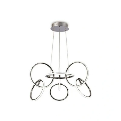 Image of Aros Ceiling Pendant 89cm Diameter, 7 Ring, 81W LED 3000K, 3500lm, Chrome, RF Remote Control