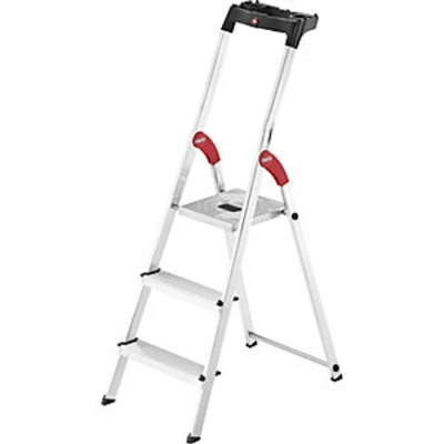Image of Hailo 8160 307 L60 Safety Ladder, 3 Steps, Multifunction Tray, Hinge Protection, Made in Germany