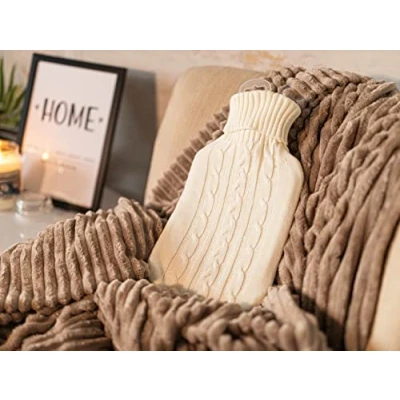 Image of Marco Paul Hot Water Bottle with Knitted Cover 2 Litre Bag Winter Warmer Faux Fur Back Pain Relief Neck Chronic Period Leakproof Durable Safe (Cream)