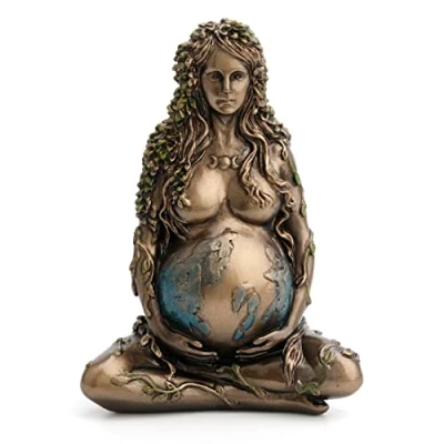 Image of Veronese Design 4 1/8 Inch Tall Gaia Pregnant Mother Earth Sitting Lotus Yoga Pose Resin Figurine Hand Painted Bronze Finish