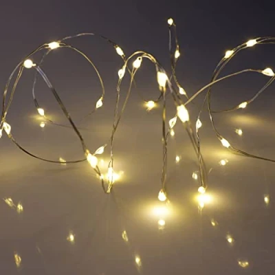 Image of Qbis Micro LED String Lights, Warm White, Silver Wire with Timer Mode, Battery operated Firefly Fairy Lights (4 x 40 LED)