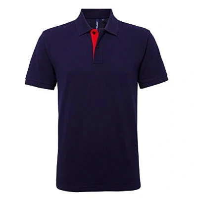 Image of Asquith &amp; Fox Mens Classic Fit Contrast Polo Shirt (Navy/ Red) Multicolour Cotton Size 2XL
