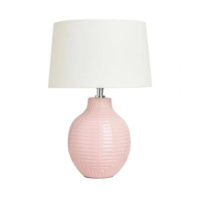 Image of LITECRAFT Kyra Table Lamp Ceramic Embossed Base with Ivory White Tapered Shade Pink