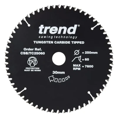 Image of Trend Wood Circular Saw Blade, 250mm Diameter, 30mm Bore, 60 Teeth, TCT, 3mm Kerf, +15 Hook, CSB/TC25060