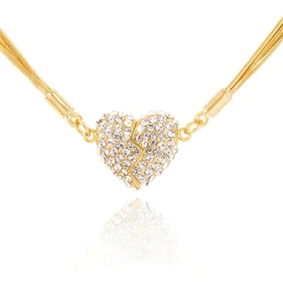 Image of WitmAn Double Sided Magnetic Heart Necklace, Diamond Set Love Pendant, Creative Magnet Couples Necklace (Gold)