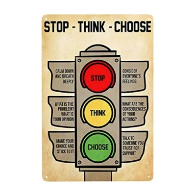Image of Stop Think Choose Wall Decor Kitchen Poster Metal Sign 8X12 Inches