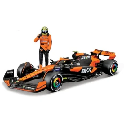 Image of Bburago F1 Formula 1 MCLAREN MCL38 (2024) WITH DRIVER FIGURE NORRIS 1:24 Scale Incredibly Detailed Die Cast Replica Collectible Race Car Model