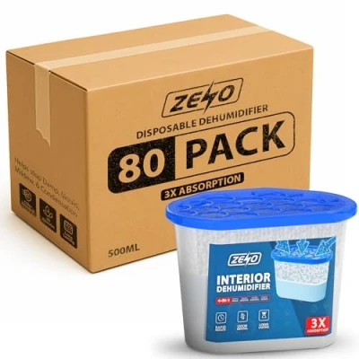 Image of ZENO Disposable Dehumidifier 500ml Moisture Absorber Dehumidifiers for Damp, Mould, in Home, Kitchen, Wardrobe, Bedroom, Caravan Damp (80 Pack)