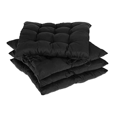 Image of Relaxdays Set of 4 Seat Cushions, 38 x cm, Chair Pads with Ties, Indoor &amp; Outdoor, Polyester Cover, Black