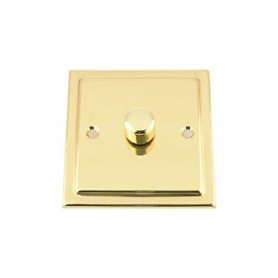 Image of A5 Mains LED Light Dimmer Switch 250W 1 Gang Victorian Polished Brass Push On/Off 2 Way