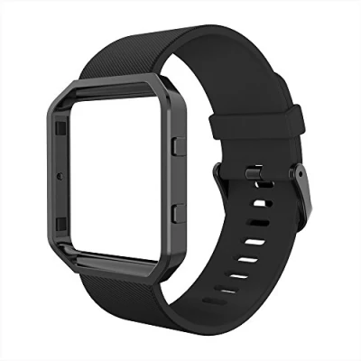Image of Simpeak Bands with Frame Compatible Fitbit Blaze, Silicone Replacement Band Strap Stainless Steel Case for Small, Black