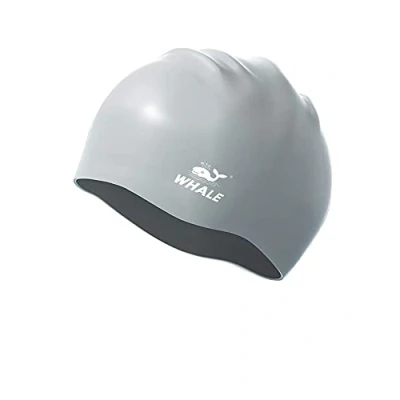 Image of WHALE Extra Large Swim Cap for Women Men, Durable Silicone Swimming Hat with Ear Protection, Unisex Adults Bath Caps Long Thick Curly Hair &amp; Dreadlocks Braids Weaves Afro Hair(Silver)