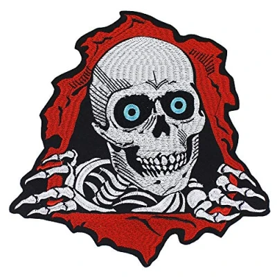 Image of EMDOMO Skull Embroidery Patch Iron on Stickers Motorcycle Custom Punk Patches Jacket Back Badges Applique Sewing Crafts 1piece
