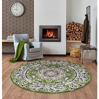 Image of householdfurnishing Vintage Traditional Rug Floral Pattern Carpet Bedroom Mat Living Room Rugs Exquisite Persian Style Wide Area Hallway Runner (Green, 120 x cm Round Rug)