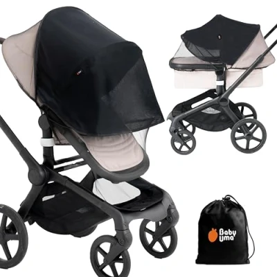 Image of Baby Uma 2 in 1 Pram Sun Shade &amp; Mosquito Net for UPF 50+ Shade, Breathable Blackout Mesh (+ Travel Bag)