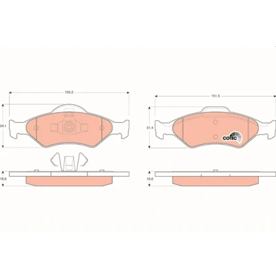 Image of 1030601, 1031781, 1111857, 1111858, 1121667 Brake pad set TRW COTEC GDB1418 not prepared for wear indicator FORD: FIESTA 4, KA Hatchback, Escort 6