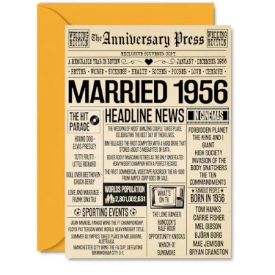 Image of 68th Anniversary Cards for Men Women Married 1956 Newspaper Happy 68 Wedding Card Husband Wife Grandma Grandad Nan Vintage Retro 1956, A5 Greeting