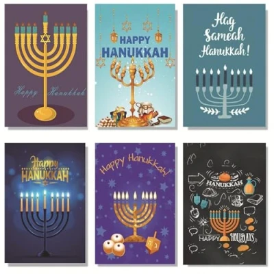 Image of 30Pcs Menorah Hanukkah Greeting Card With Envelope Religious Holiday Humor Jewish Chanukkah Invitations Notecard Themed Invitation