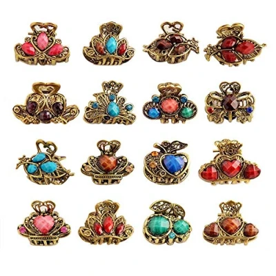 Image of 12 Pcs Mini Hair Clips Vintage Jaw Claw Metal Clamps Butterfly for Girl Women DIY Accessory ( Random Style )