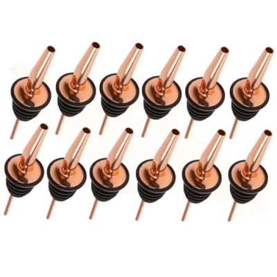 Image of Chabrias Ltd Stainless Steel Fast Free Flow Liquor Spirits Pourer Speed Pourers Wine Bottle Tapered Spout for Olive Oil Coffee Syrup Vinegar Bottles (Copper, 12 Pack)