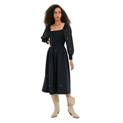 Image of Trendyol Women Midi Skater Regular Woven Dress Dark Blue