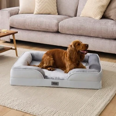 Image of Snug Medium Orthopaedic Dog Bed Foam Pet Sofa Mattress with Non Slip Base, Removable Washable Cover Grey 72 x 58 16.5cm