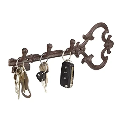 Image of Relaxdays Cast Iron, Shape of a Key, 3 Hooks, Antique Cottage Style, HxWxD: ca 12.5 x 33 4.5 cm, Brown, cm