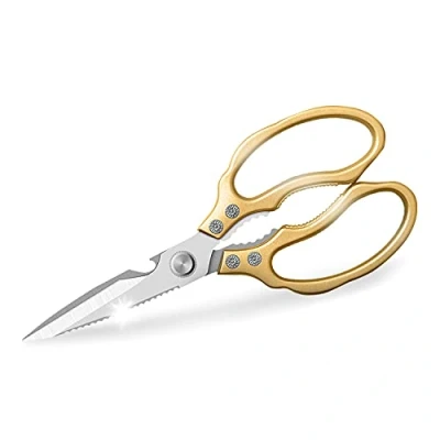 Image of AWINJOY Kitchen Scissors, Heavy Duty Sharp Shears Dishwasher Safe ,Kitchen Accessories Noble Large for Meat Chicken Fish Poultry Herb Bread (Golden)