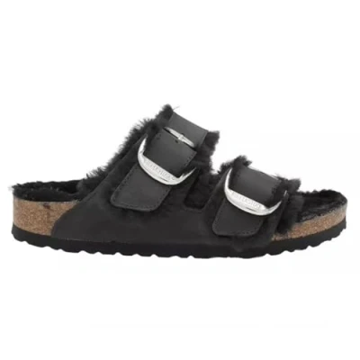 Image of Arizona Big Buckle Shearling Oiled Leather Unisex Slide Sandals
