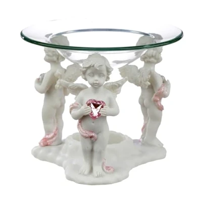 Image of Puckator Peace of Heaven Call the Heart Cherub Oil &amp; Wax Burner with Glass Dish Melt Burners Liquidizer Holder Candle Holders For Living Room Home Accessories Decor Air Freshener